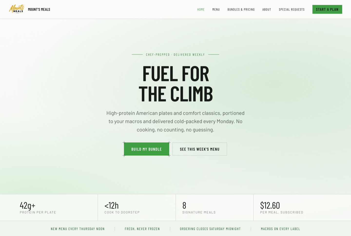 Mount's Meals website homepage